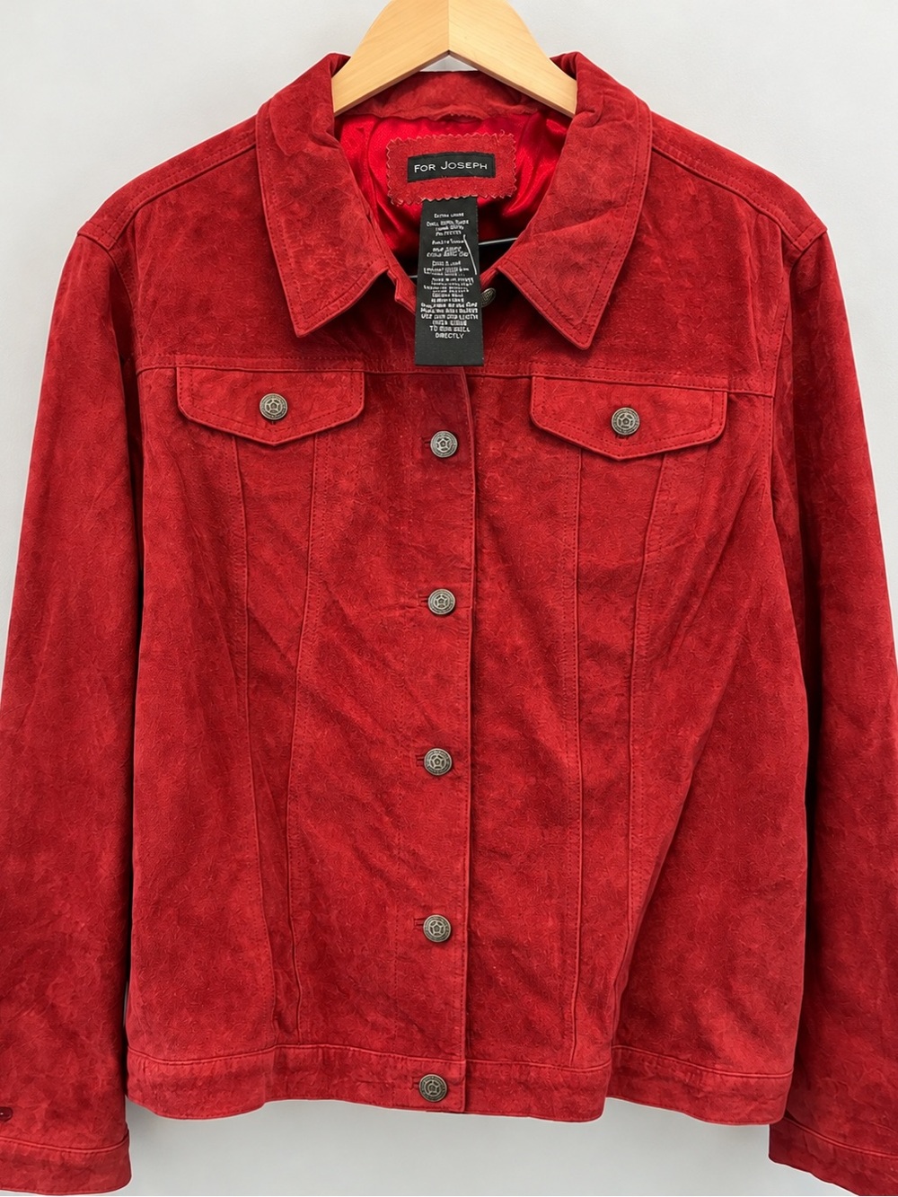 Vintage For Joseph 100% Suede Wine Red Trucker Jacket NWT XL